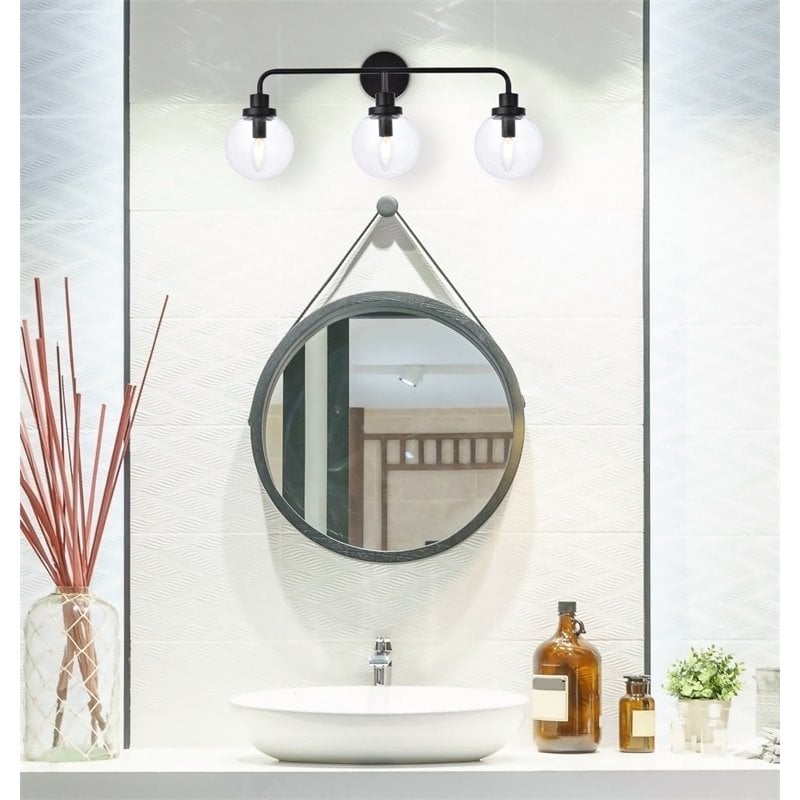 Living District Hanson 3-Light Metal Bath Sconce in Black and Clear
