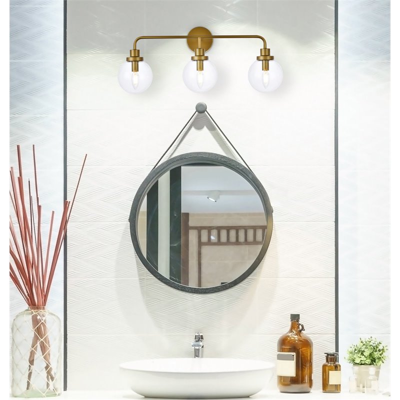 Living District Hanson 3-Light Metal Bath Sconce in Brass and Clear