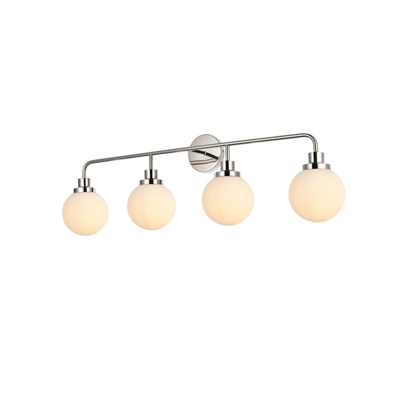 Living District Hanson 4-Light Metal Bath Sconce in Polished Nickel and Frosted