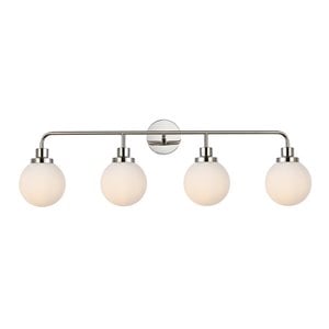 Living District Hanson 4-Light Metal Bath Sconce in Polished Nickel and Frosted