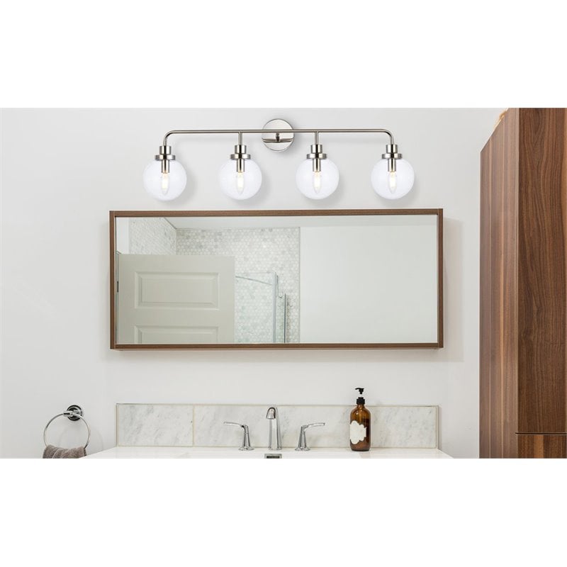 Living District Hanson 4-Light Metal Bath Sconce in Polished Nickel and Clear