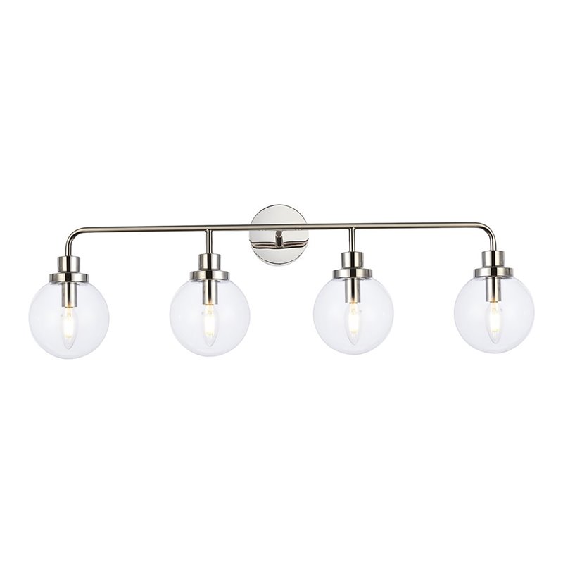 Living District Hanson 4-Light Metal Bath Sconce in Polished Nickel and Clear