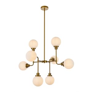 Living District Hanson 8-Light Metal Pendant in Brass and Frosted