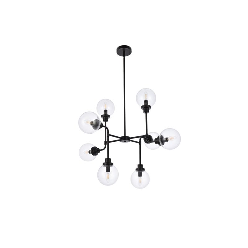 Living District Hanson 8-Light Metal Pendant in Black and Clear Shade