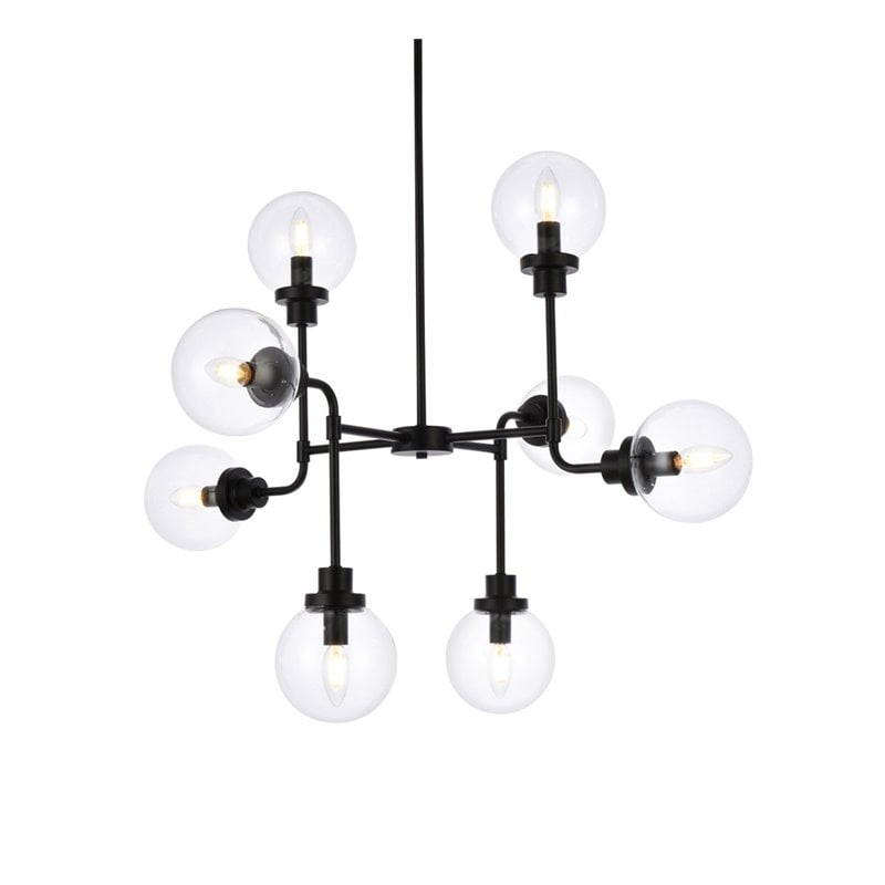 Living District Hanson 8-Light Metal Pendant in Black and Clear Shade