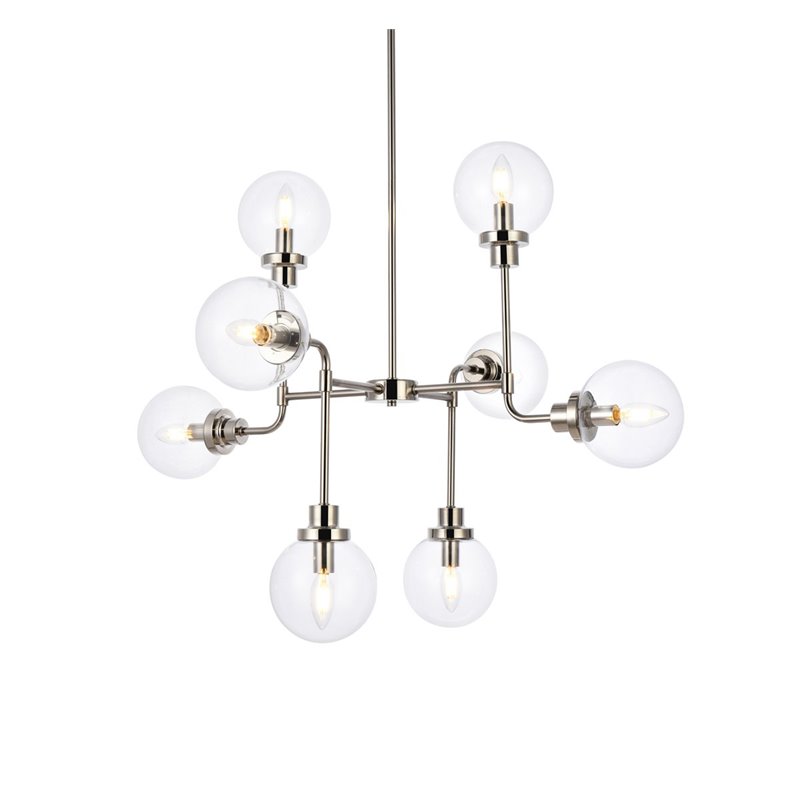 Living District Hanson 8-Light Metal Pendant in Polished Nickel and Clear