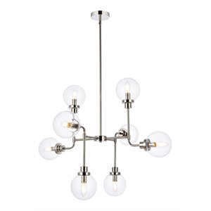 Living District Hanson 8-Light Metal Pendant in Polished Nickel and Clear