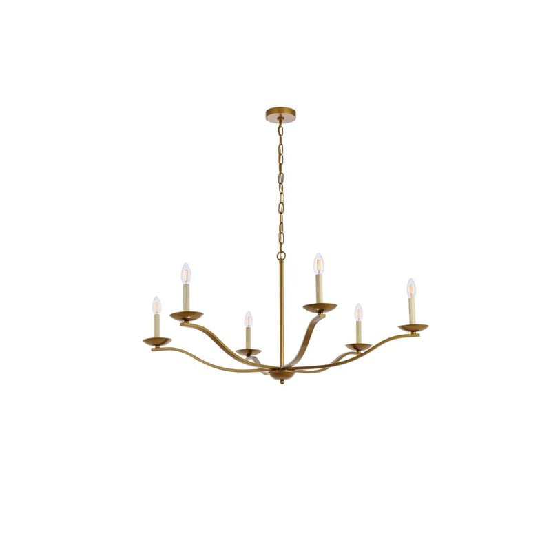 Living District Trey 6-Light Mid-Century Metal Pendant in Brass Finish