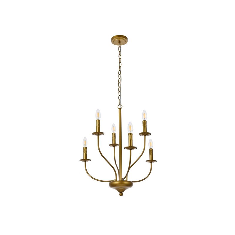 Living District Westley 6-Light Mid-Century Metal Pendant in Brass Finish