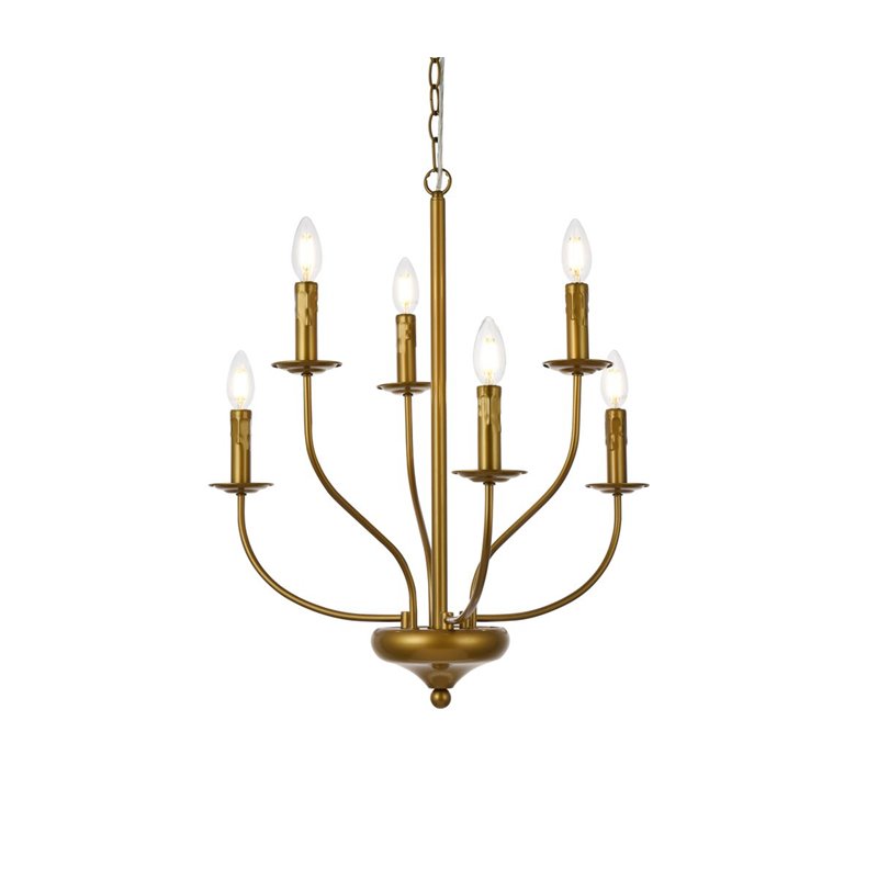 Living District Westley 6-Light Mid-Century Metal Pendant in Brass Finish