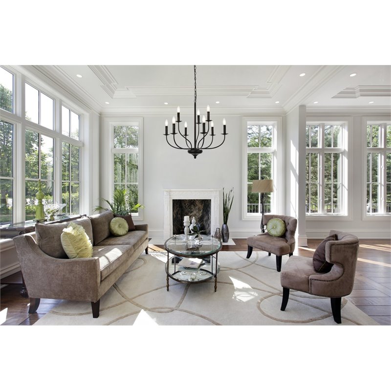 Living District Westley 9-Light Mid-Century Metal Pendant in Black