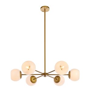 Living District Briggs 6-Light Mid-Century Metal Pendant in Brass and White