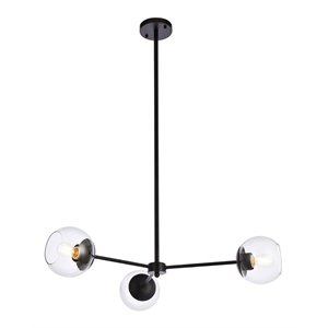 Living District Briggs 3-Light Mid-Century Metal Pendant in Black and Clear