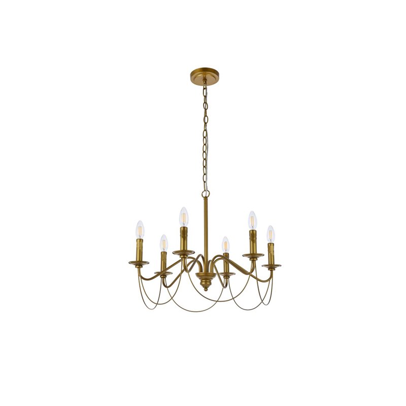 Living District Westley 6-Light Mid-Century Metal Pendant in Brass