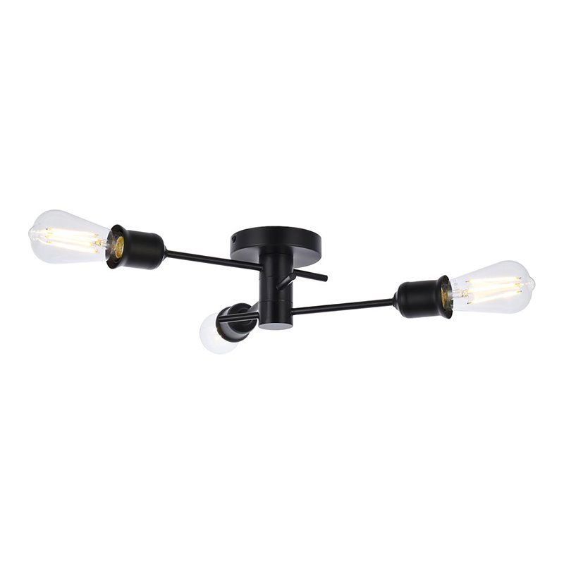 Living District Xavier 3-Light Mid-Century Metal Flush Mount in Black