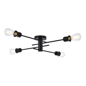 Living District Xavier 4-Light Mid-Century Metal Flush Mount in Black