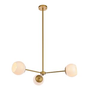 Living District Briggs 3-Light Mid-Century Metal Pendant in Brass and White