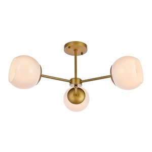 Living District Briggs 3-Light Mid-Century Metal Flush Mount in Brass and White