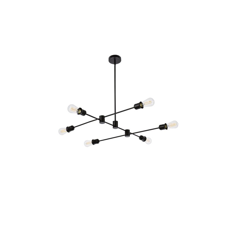 Living District Xavier 6-Light Mid-Century Metal Pendant in Black Finish