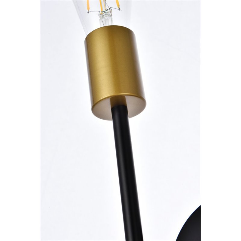 Living District Armin 2-Light Mid-Century Metal Wall Sconce in Black and Brass