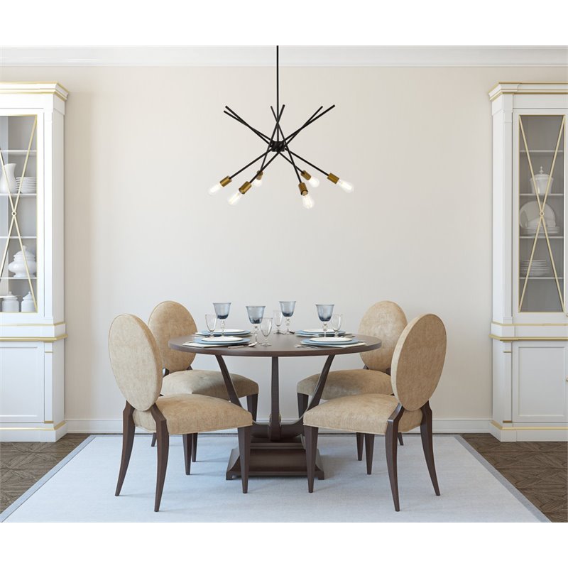Living District Armin 6-Light Mid-Century Metal Pendant in Black and Brass
