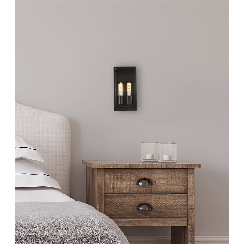 Living District Voir 2-Light Mid-Century Metal Wall Sconce in Black