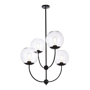 Living District Lennon 4-Light Mid-Century Metal Pendant in Black and Clear