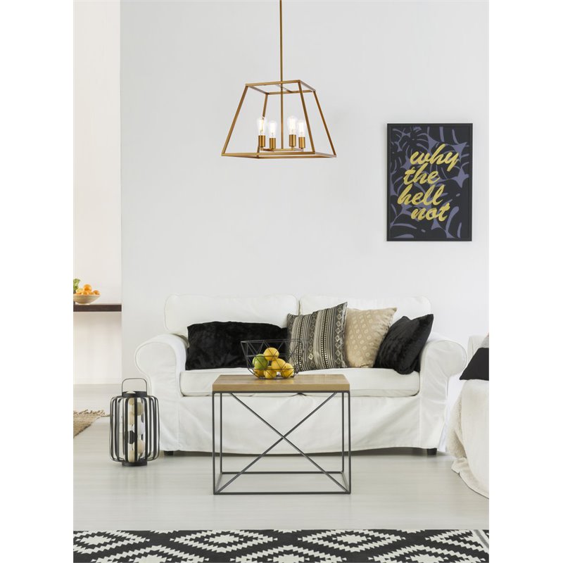 Living District Declan 4-Light Farmhouse Metal Pendant in Brass Finish