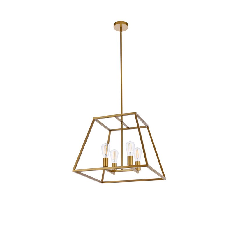 Living District Declan 4-Light Farmhouse Metal Pendant in Brass Finish