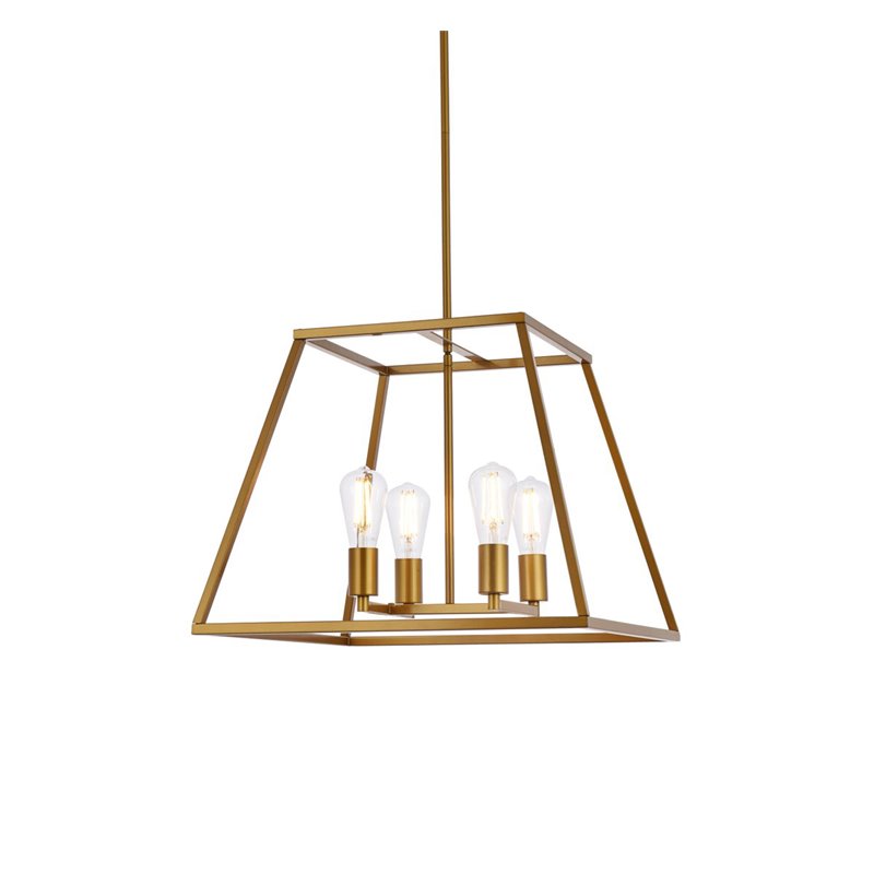 Living District Declan 4-Light Farmhouse Metal Pendant in Brass Finish