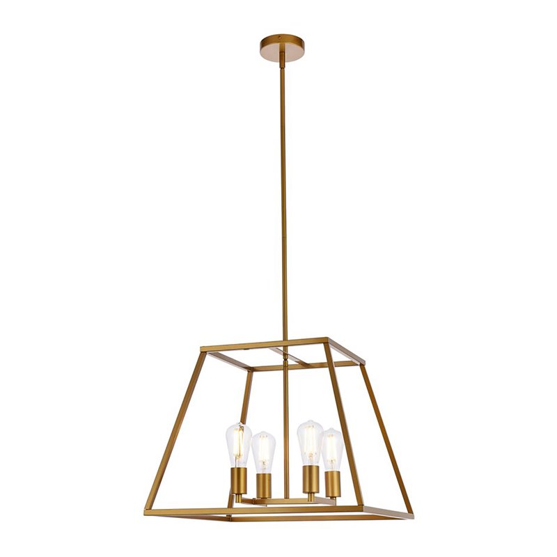 Living District Declan 4-Light Farmhouse Metal Pendant in Brass Finish