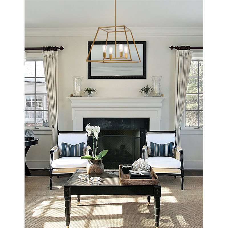 Living District Declan 4-Light Farmhouse Metal Pendant in Brass