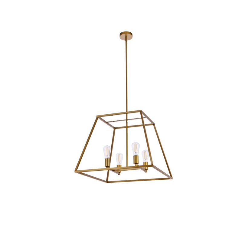 Living District Declan 4-Light Farmhouse Metal Pendant in Brass