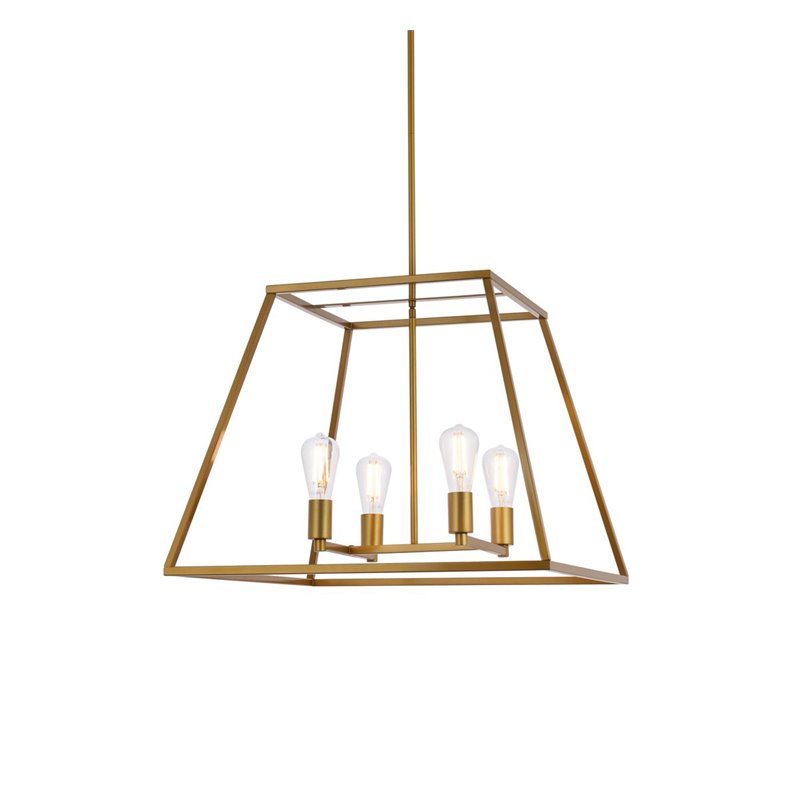 Living District Declan 4-Light Farmhouse Metal Pendant in Brass