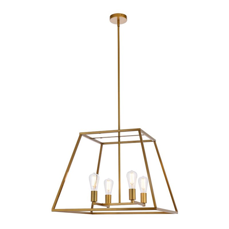 Living District Declan 4-Light Farmhouse Metal Pendant in Brass