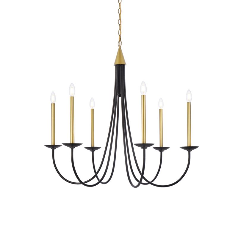 Living District Cohen 6-Light Mid-Century Metal Pendant in Black/Brass Finish