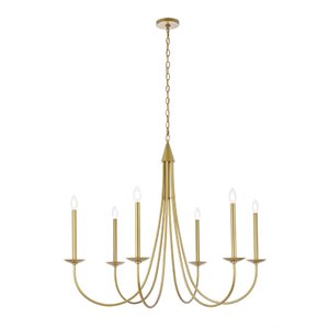 Living District Cohen 6-Light Mid-Century Metal Pendant in Brass Finish