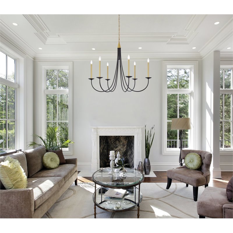 Living District Cohen 6-Light Mid-Century Metal Pendant in Black/Brass Finish