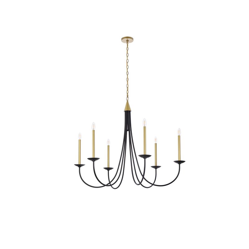 Living District Cohen 6-Light Mid-Century Metal Pendant in Black/Brass Finish
