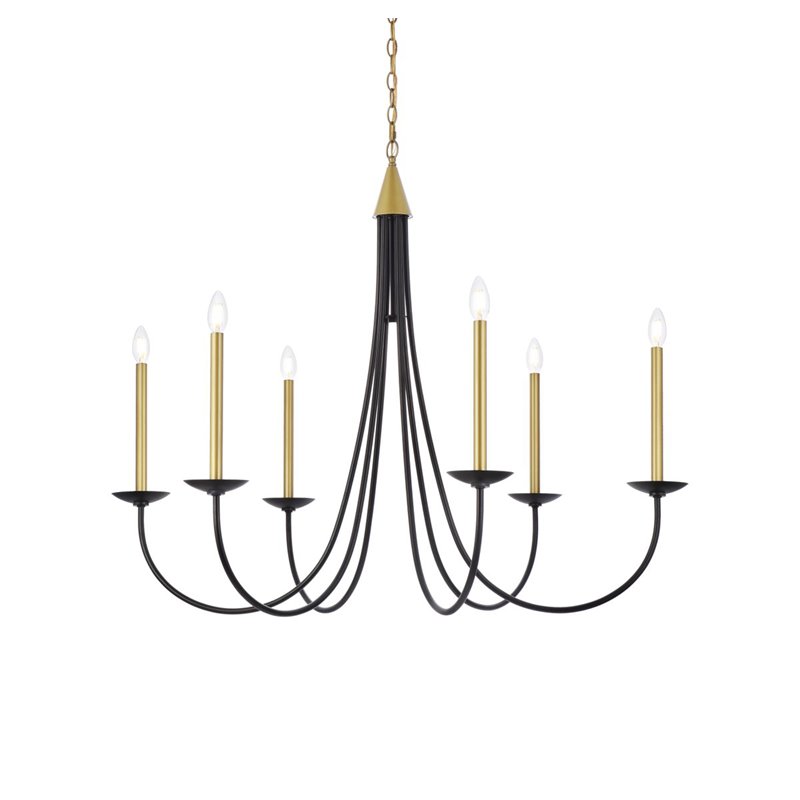 Living District Cohen 6-Light Mid-Century Metal Pendant in Black/Brass Finish