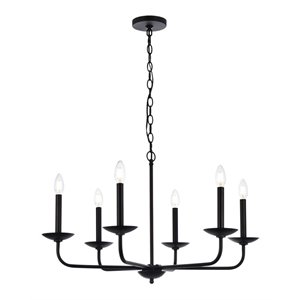 Living District Cohen 6-Light Mid-Century Metal Pendant in Black Finish