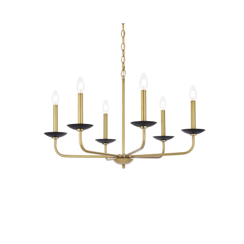 Living District Cohen 6-Light Mid-Century Style Metal Pendant in Black/Brass