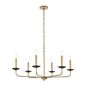 Living District Cohen 6-Light Mid-Century Style Metal Pendant in Black and Brass