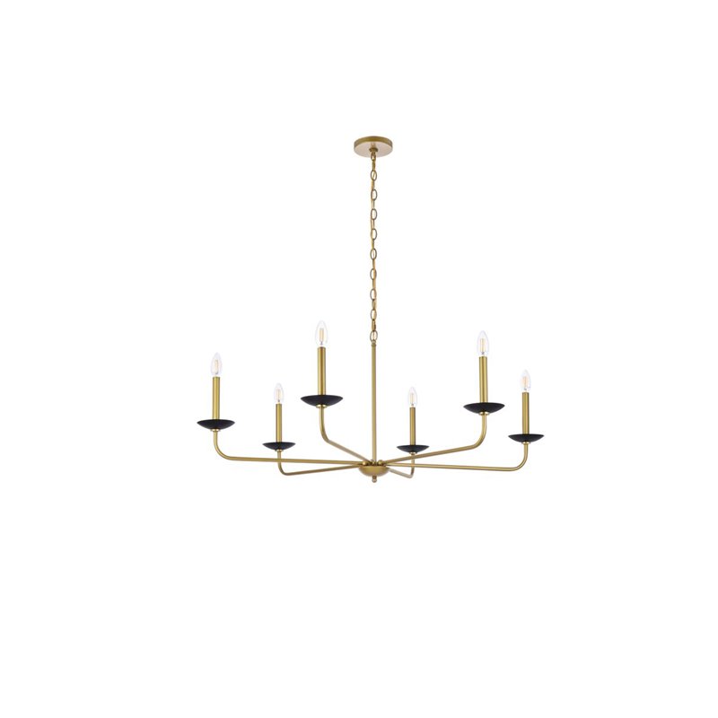 Living District Cohen 6-Light Mid-Century Metal Pendant in Black and Brass