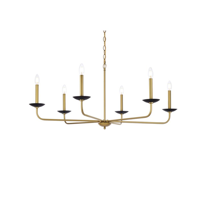 Living District Cohen 6-Light Mid-Century Metal Pendant in Black and Brass