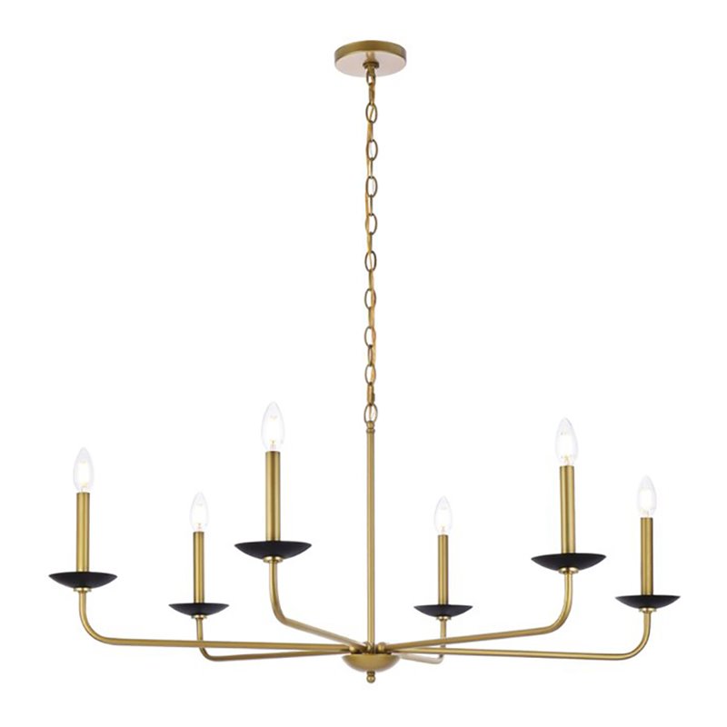 Living District Cohen 6-Light Mid-Century Metal Pendant in Black and Brass