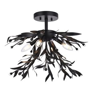 Living District Priscilla 4-Light Mid-Century Metal Flush Mount in Black
