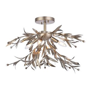 Living District Priscilla 4-Light Mid-Century Metal Flush Mount in Silver Leaf
