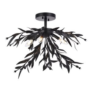 Living District Priscilla 4-Light Mid-Century Metal Flush Mount in Black