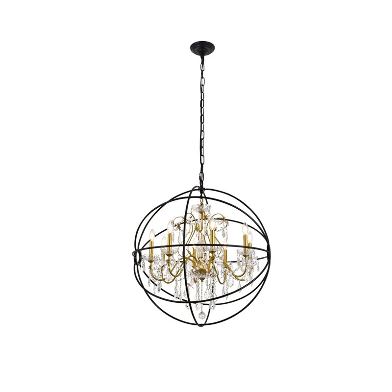 Living District Cordelia 8-Light Transitional Metal Pendant in Black and Gold